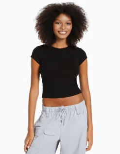 FEMME BERSHKA Tee-shirts*T-shirt manches courtes bord côte