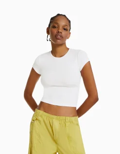 FEMME BERSHKA Tee-shirts*T-shirt manches courtes bord côte