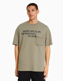HOMME BERSHKA Tee-shirts*T-shirt manches courtes boxy fit imprimé poche