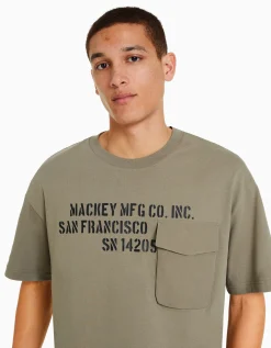 HOMME BERSHKA Tee-shirts*T-shirt manches courtes boxy fit imprimé poche