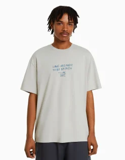 HOMME BERSHKA Tee-shirts*T-shirt manches courtes boxy fit lettering