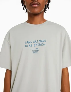 HOMME BERSHKA Tee-shirts*T-shirt manches courtes boxy fit lettering