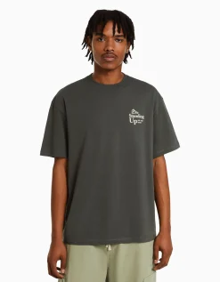 HOMME BERSHKA Tee-shirts*T-shirt manches courtes boxy fit lettering