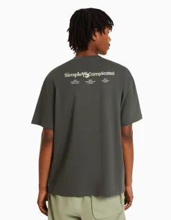 HOMME BERSHKA Tee-shirts*T-shirt manches courtes boxy fit lettering