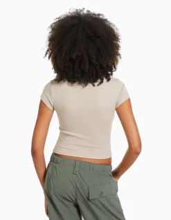 FEMME BERSHKA Personnalisables*T-shirt manches courtes bord côte