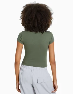FEMME BERSHKA Personnalisables*T-shirt manches courtes bord côte