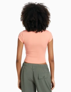 FEMME BERSHKA Personnalisables*T-shirt manches courtes bord côte