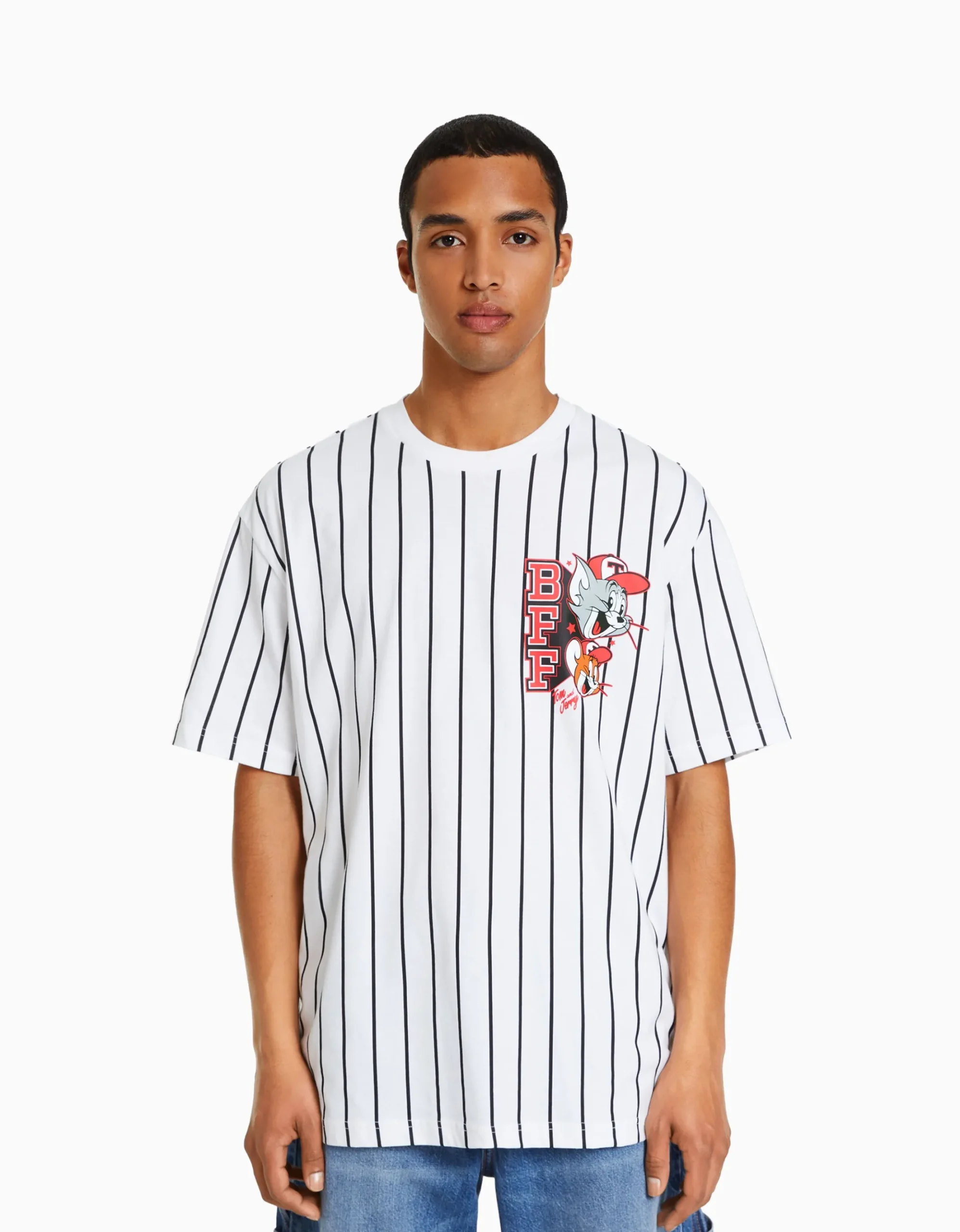 HOMME BERSHKA Vêtements*T-shirt manches courtes boxy fit imprimé Tom & Jerry