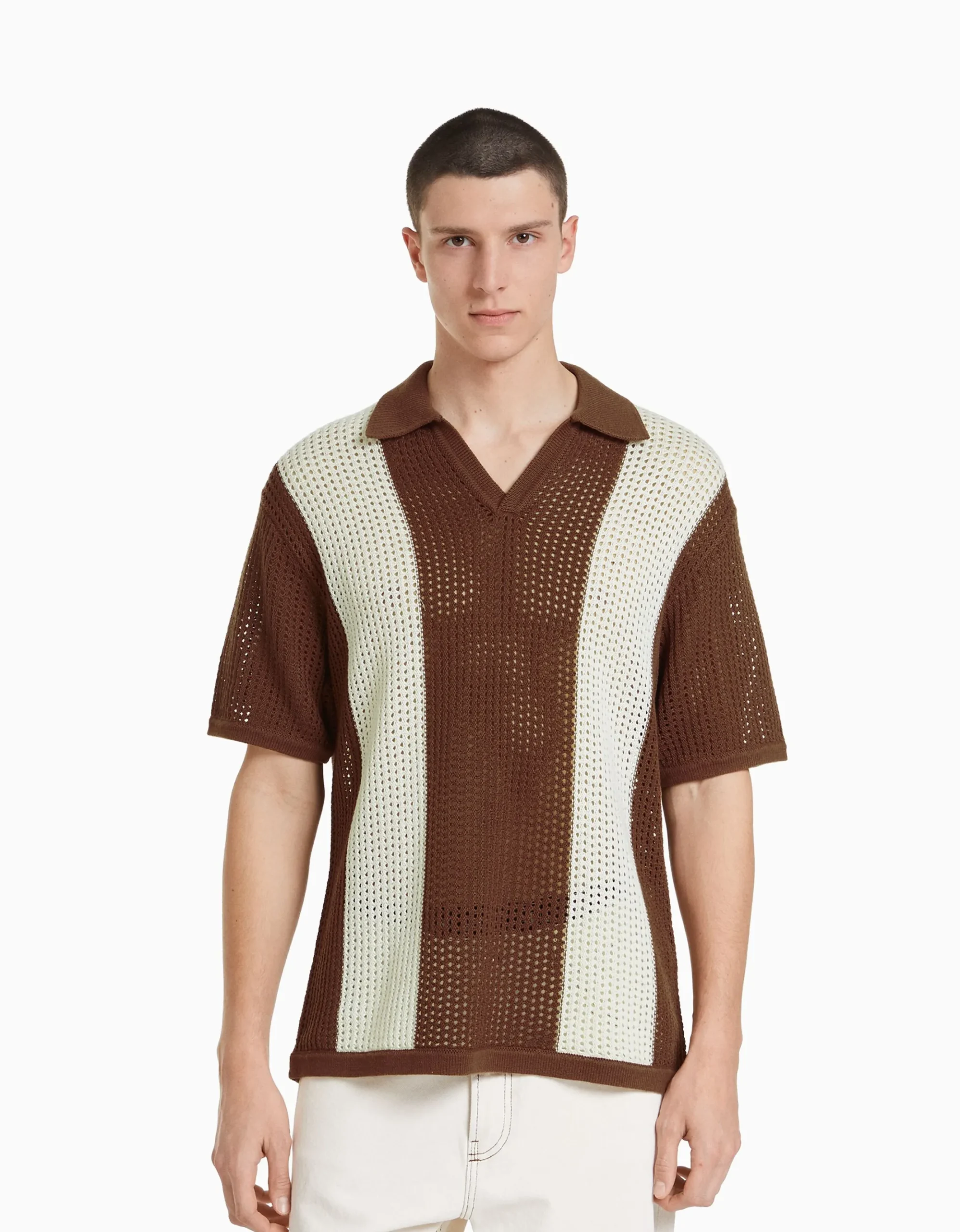 HOMME BERSHKA Tee-shirts*T-shirt manches courtes col polo maille rayures