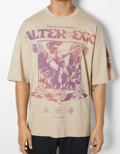 HOMME BERSHKA Tee-shirts et Chemises*T-shirt manches courtes extra loose imprimé ésotérique