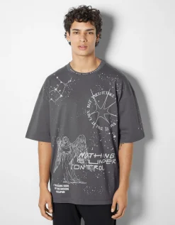 HOMME BERSHKA Tee-shirts et Chemises*T-shirt manches courtes extra loose imprimé ésotérique