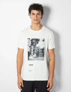 HOMME BERSHKA Tee-shirts*T-shirt manches courtes imprimé photo