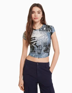 FEMME BERSHKA Tee-shirts*T-shirt manches courtes imprimé