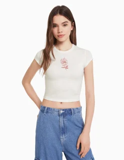 FEMME BERSHKA Tee-shirts*T-shirt manches courtes imprimé