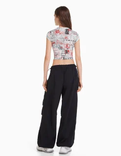 FEMME BERSHKA Tee-shirts*T-shirt manches courtes imprimé