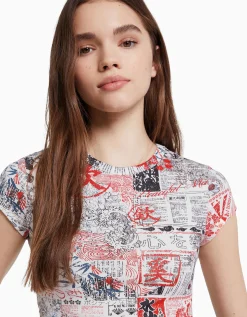 FEMME BERSHKA Tee-shirts*T-shirt manches courtes imprimé