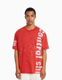 HOMME BERSHKA Vêtements*T-shirt manches courtes imprimé effet délavé