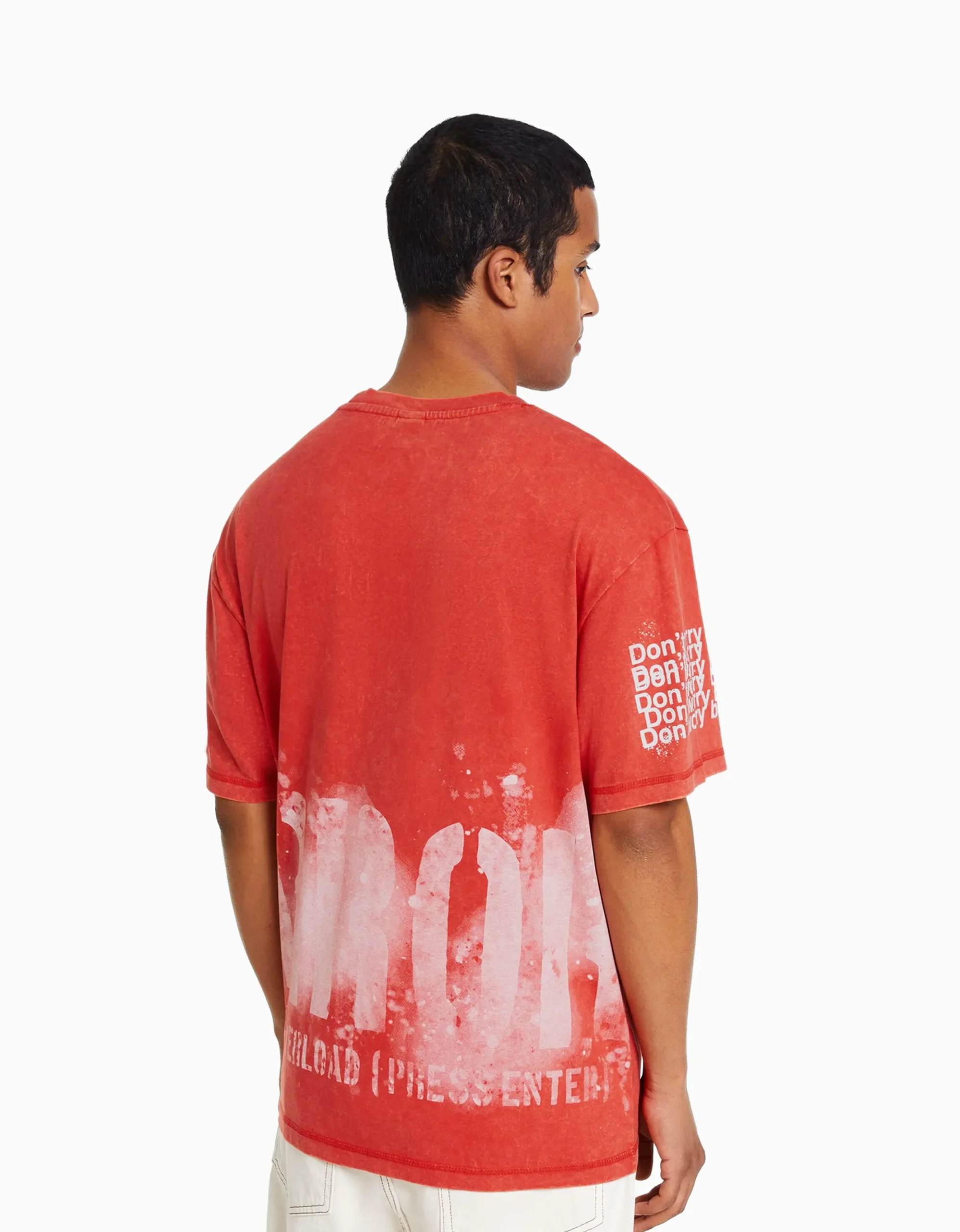 HOMME BERSHKA Vêtements*T-shirt manches courtes imprimé effet délavé