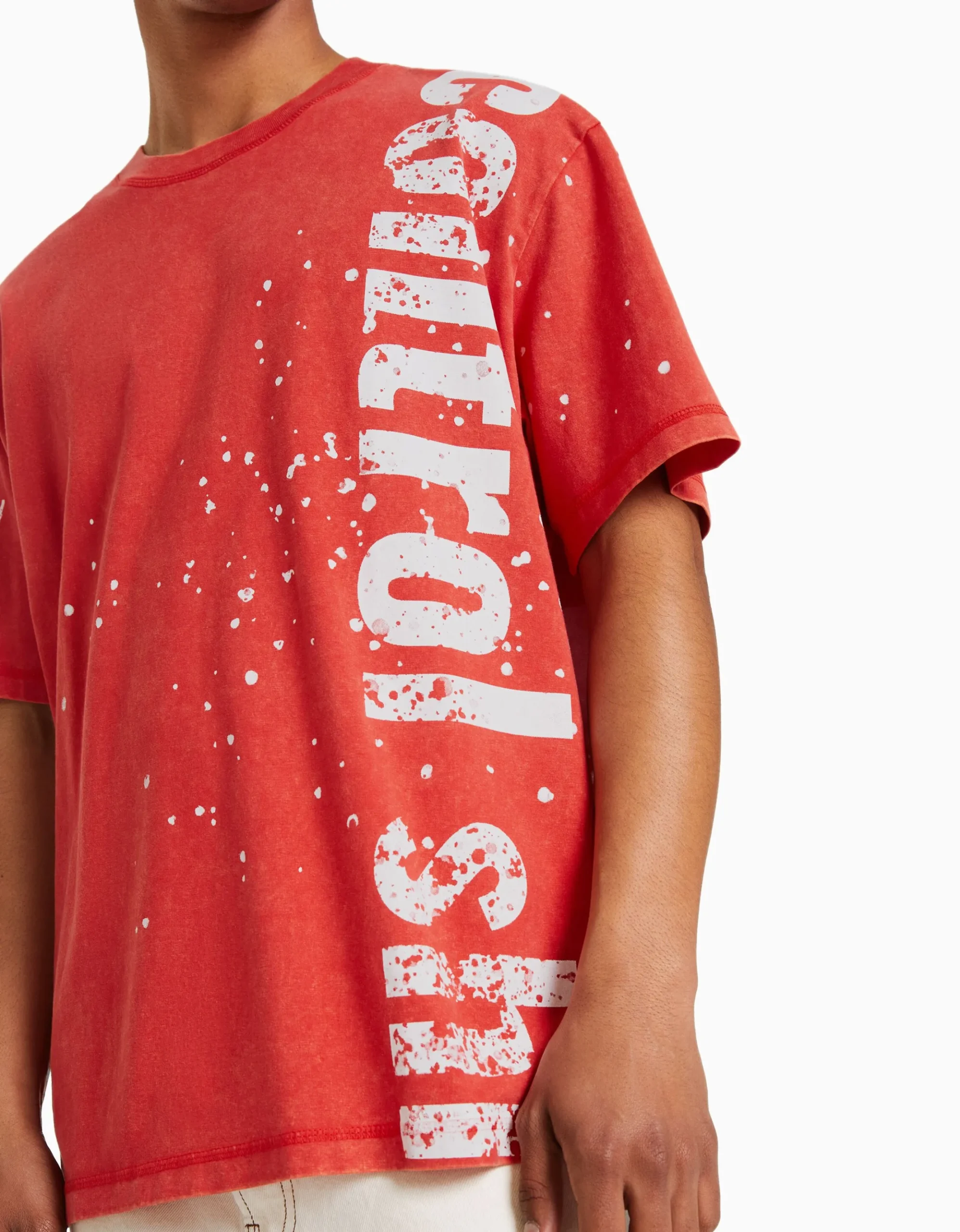 HOMME BERSHKA Vêtements*T-shirt manches courtes imprimé effet délavé
