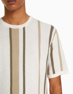 HOMME BERSHKA Tee-shirts*T-shirt manches courtes imprimé rayures verticales