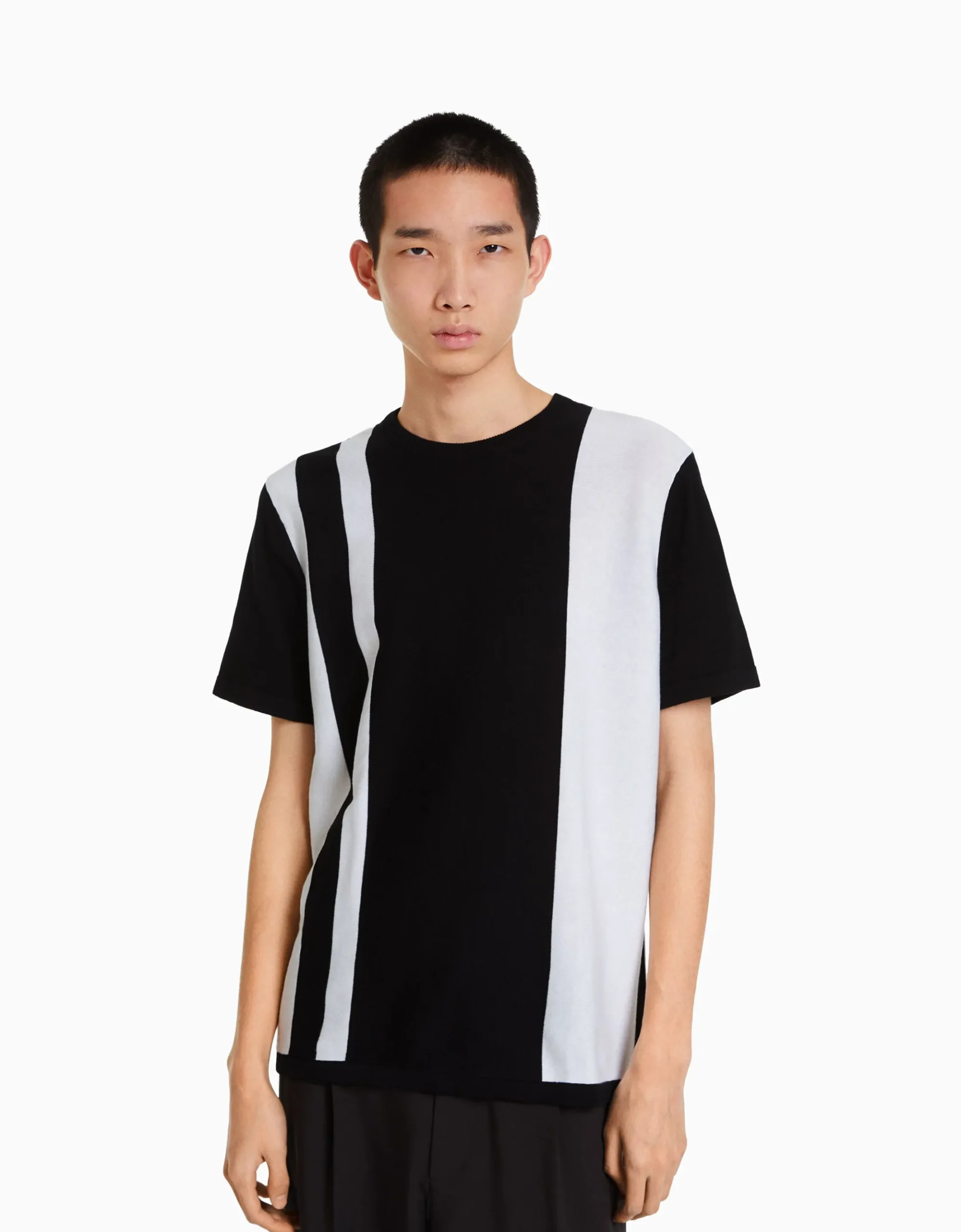 HOMME BERSHKA Tee-shirts*T-shirt manches courtes imprimé rayures verticales