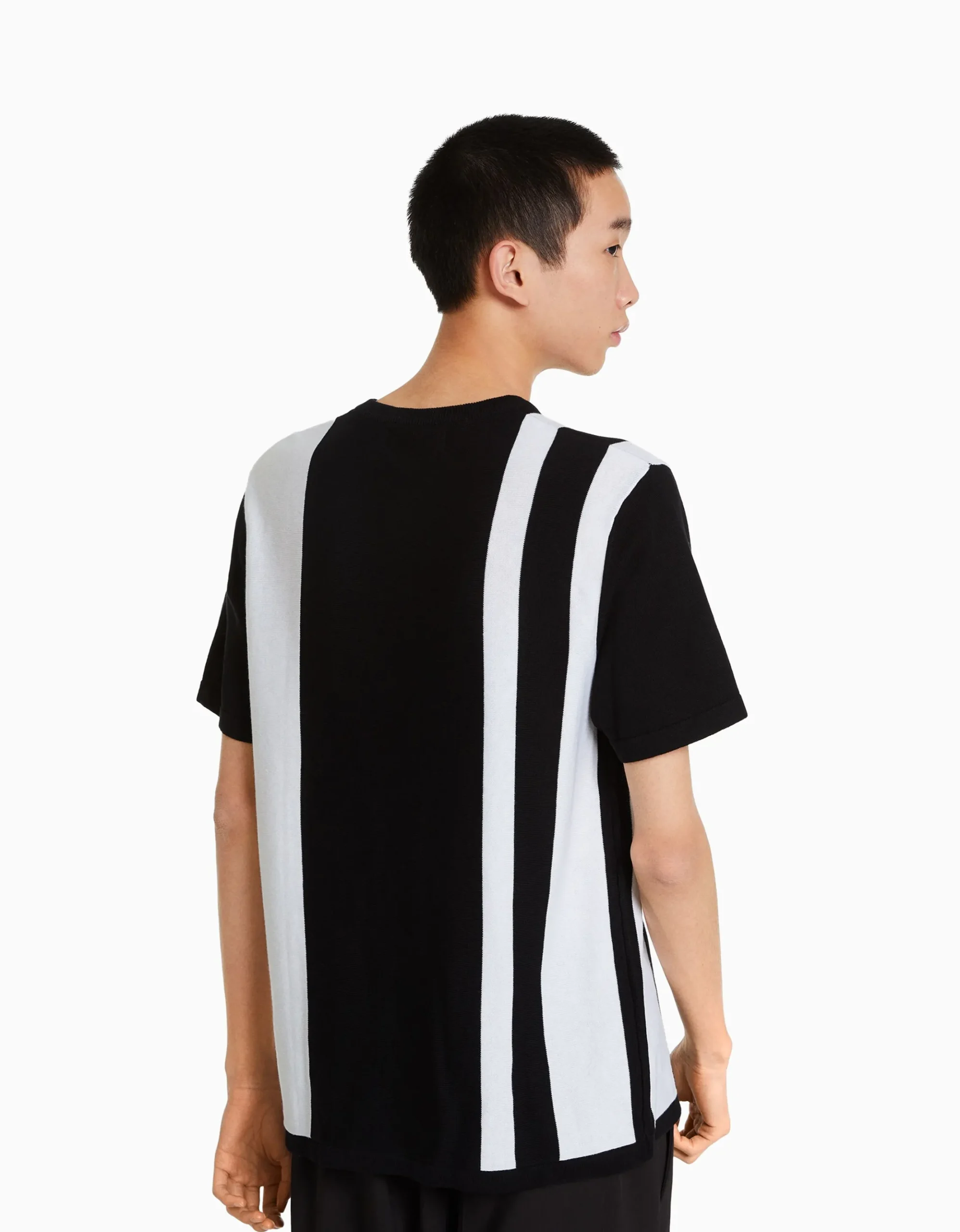 HOMME BERSHKA Tee-shirts*T-shirt manches courtes imprimé rayures verticales
