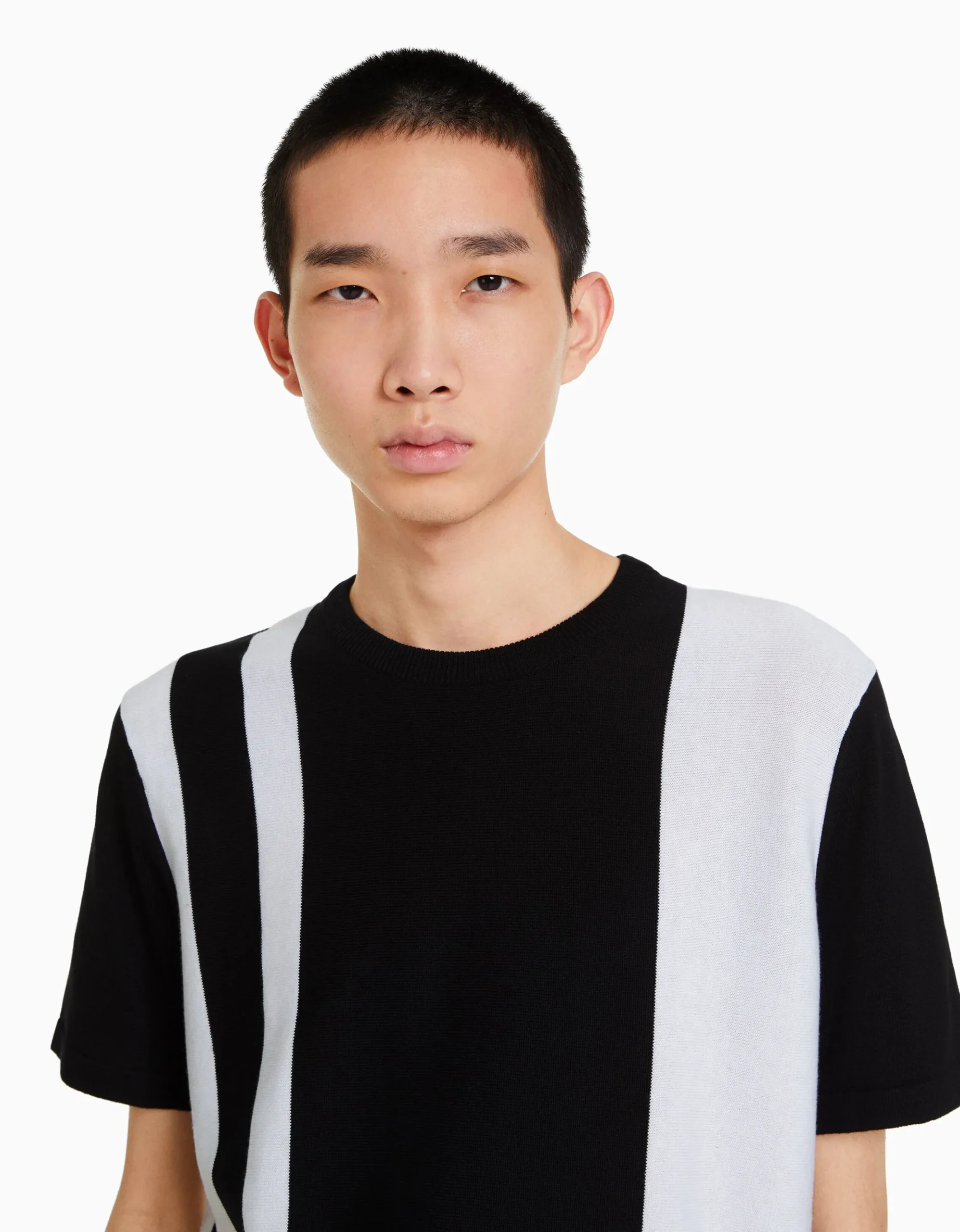 HOMME BERSHKA Tee-shirts*T-shirt manches courtes imprimé rayures verticales