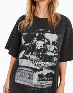 FEMME BERSHKA Tee-shirts*T-shirt manches courtes imprimé