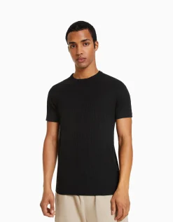 HOMME BERSHKA Vêtements*T-shirt manches courtes muscle fit maille côtelée