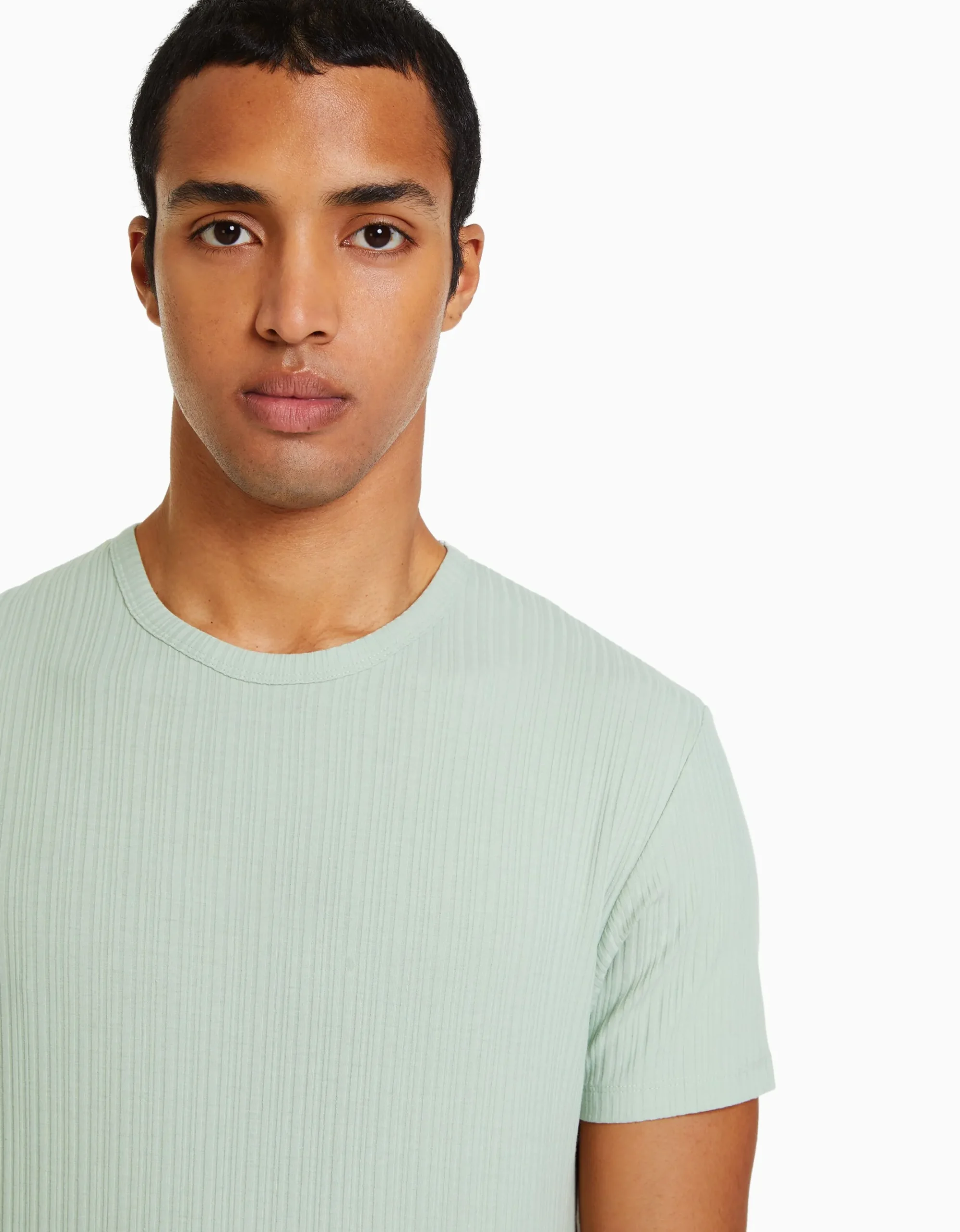 HOMME BERSHKA Vêtements*T-shirt manches courtes muscle fit maille côtelée