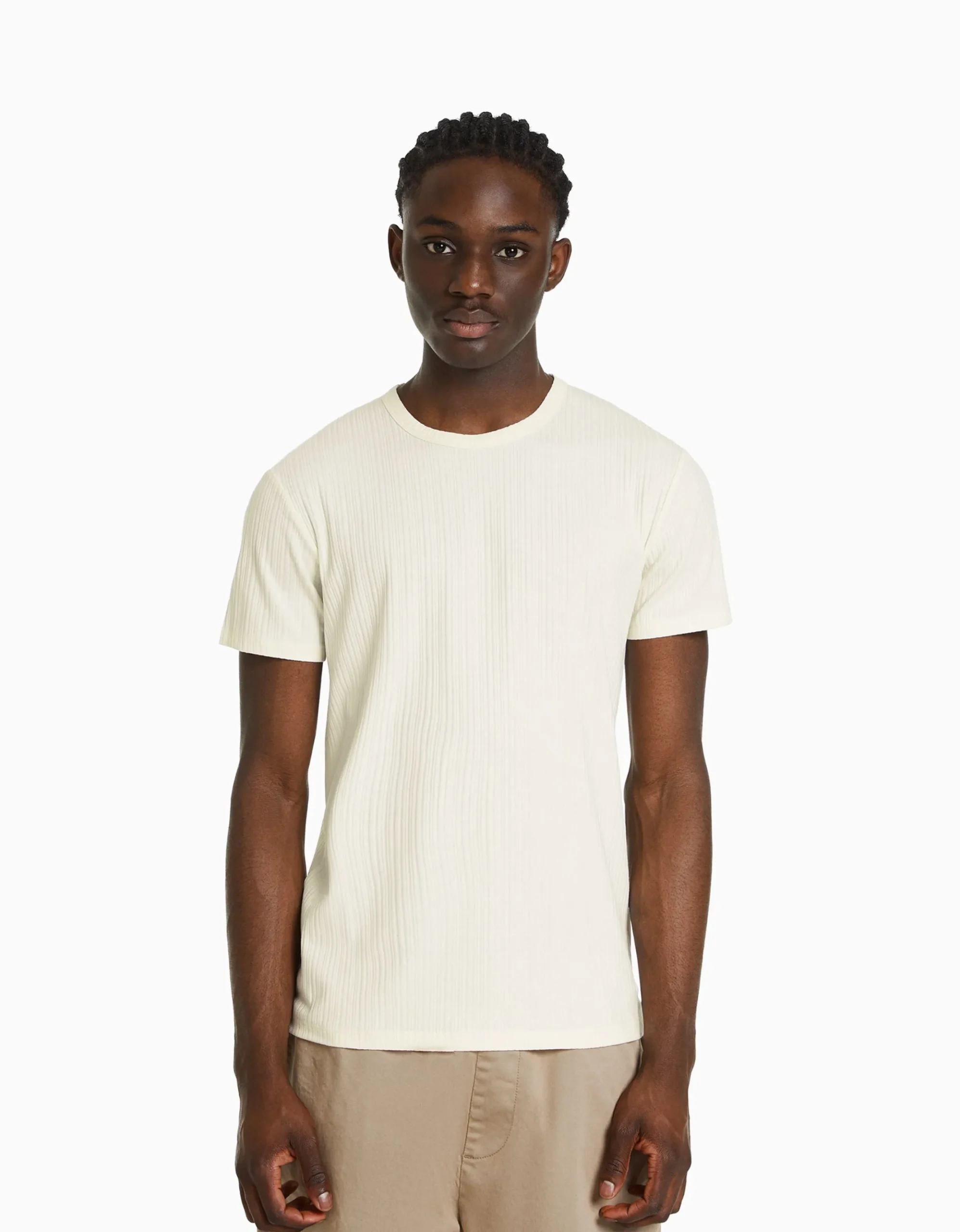 HOMME BERSHKA Vêtements*T-shirt manches courtes muscle fit maille côtelée
