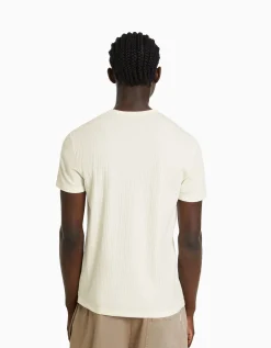 HOMME BERSHKA Vêtements*T-shirt manches courtes muscle fit maille côtelée
