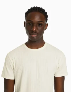 HOMME BERSHKA Vêtements*T-shirt manches courtes muscle fit maille côtelée