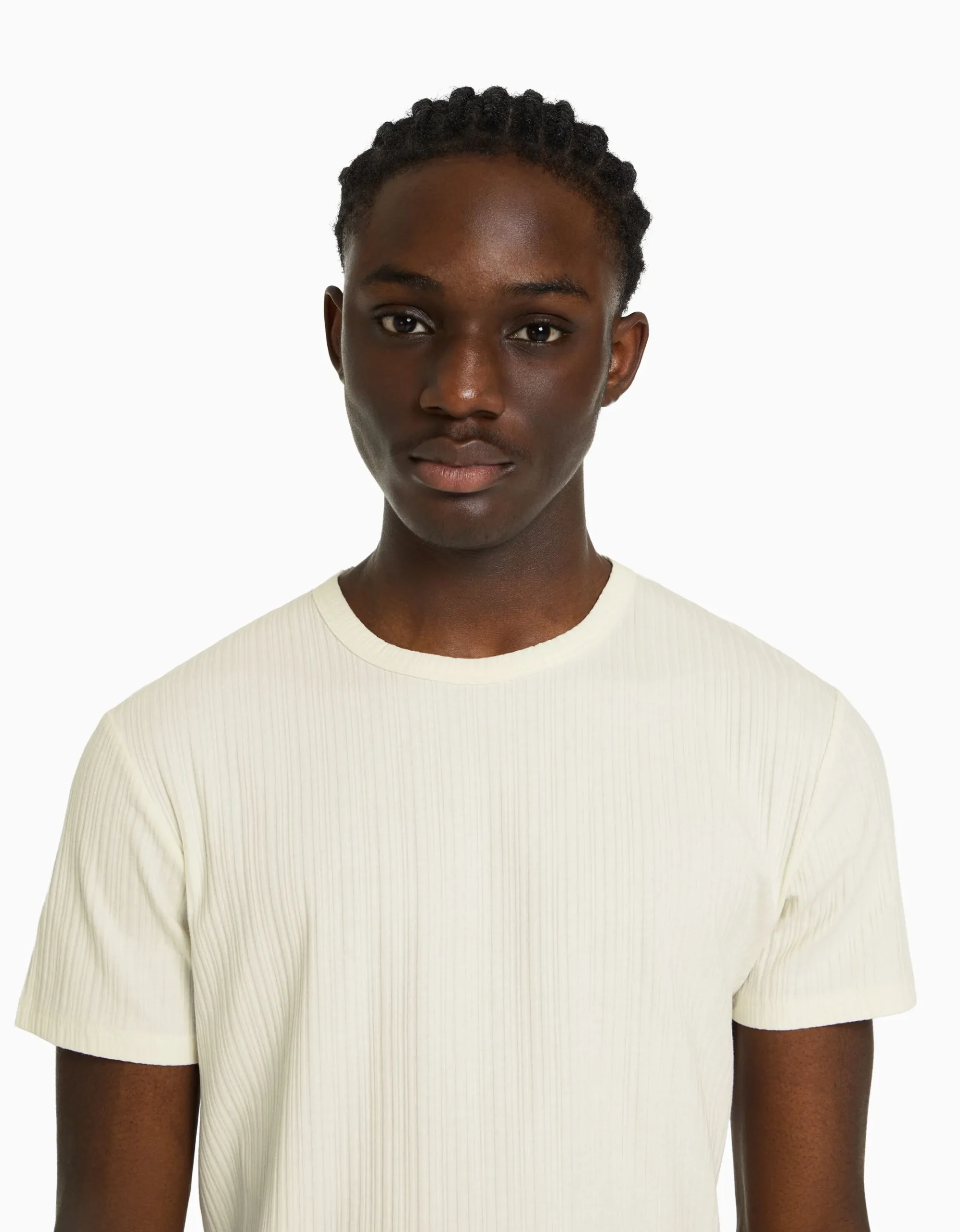 HOMME BERSHKA Vêtements*T-shirt manches courtes muscle fit maille côtelée