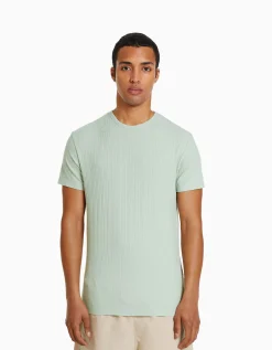 HOMME BERSHKA Vêtements*T-shirt manches courtes muscle fit maille côtelée