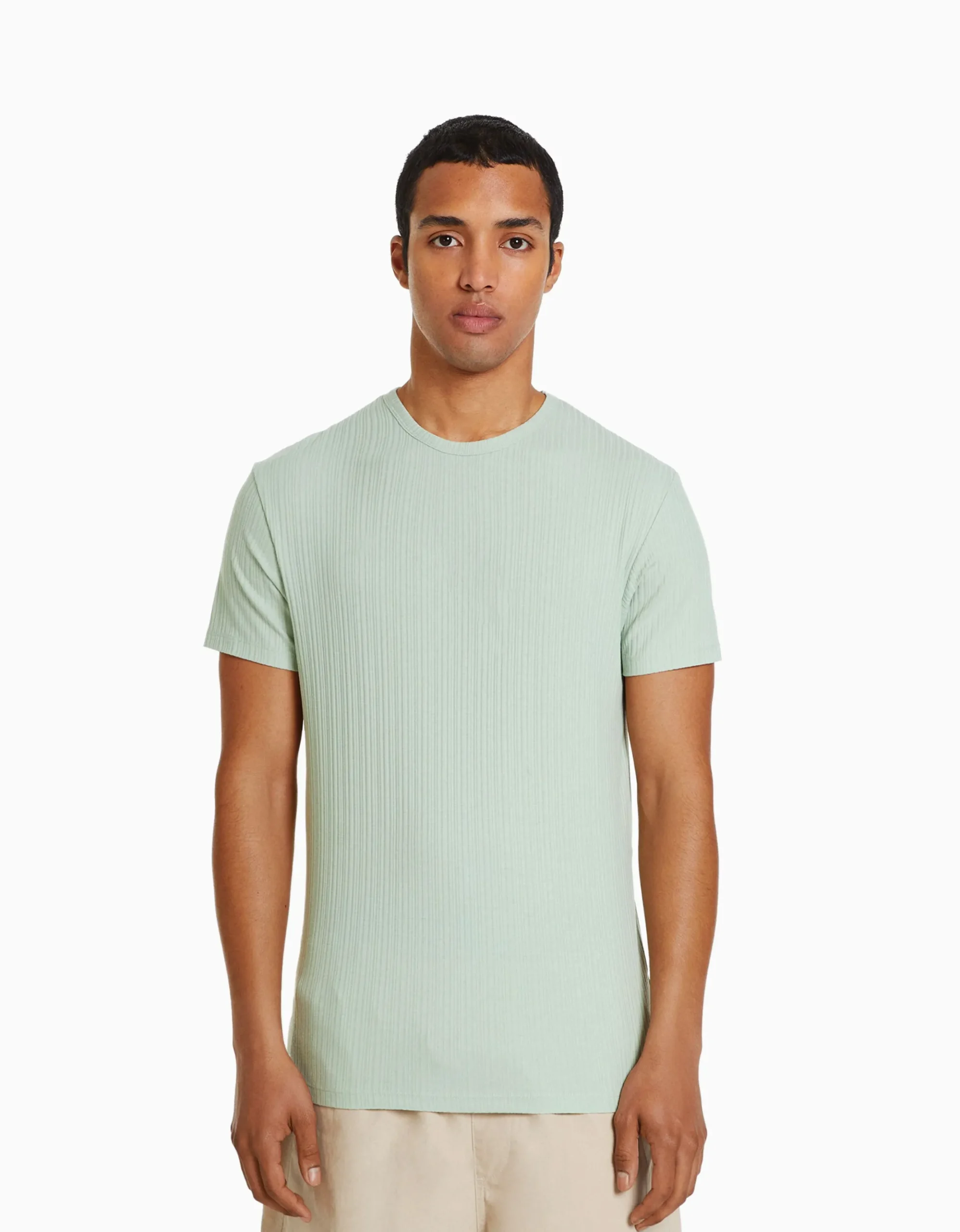 HOMME BERSHKA Vêtements*T-shirt manches courtes muscle fit maille côtelée