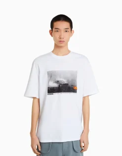 HOMME BERSHKA Vêtements*T-shirt manches courtes oversize imprimé racing