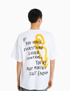 HOMME BERSHKA Vêtements*T-shirt manches courtes oversize imprimé racing