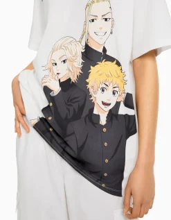 FEMME BERSHKA Vêtements*T-shirt manches courtes oversize imprimé TOKYO REVENGERS