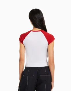 FEMME BERSHKA Tee-shirts*T-shirt manches courtes raglan imprimé