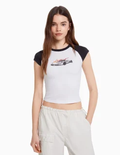 FEMME BERSHKA Tee-shirts*T-shirt manches courtes raglan imprimé