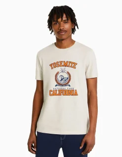 HOMME BERSHKA Tee-shirts*T-shirt manches courtes regular fit imprimé