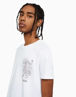 HOMME BERSHKA Tee-shirts*T-shirt manches courtes regular fit imprimé