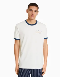 HOMME BERSHKA Vêtements*T-shirt manches courtes regular fit bord-côte contraste