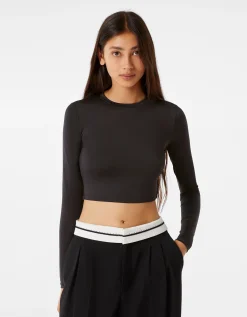 FEMME BERSHKA Tee-shirts*T-shirt manches longues anneaux lanières dos