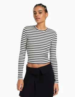 FEMME BERSHKA Tee-shirts*T-shirt manches longues bord-côte