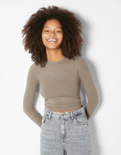 FEMME BERSHKA Join Life*T-shirt manches longues bord-côte