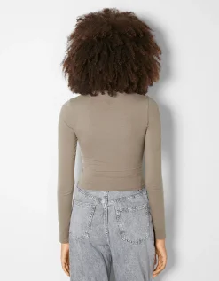 FEMME BERSHKA Join Life*T-shirt manches longues bord-côte