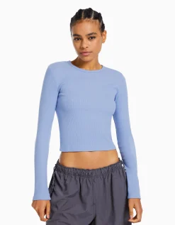 FEMME BERSHKA Personnalisables*T-shirt manches longues bord-côte
