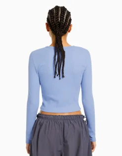 FEMME BERSHKA Personnalisables*T-shirt manches longues bord-côte